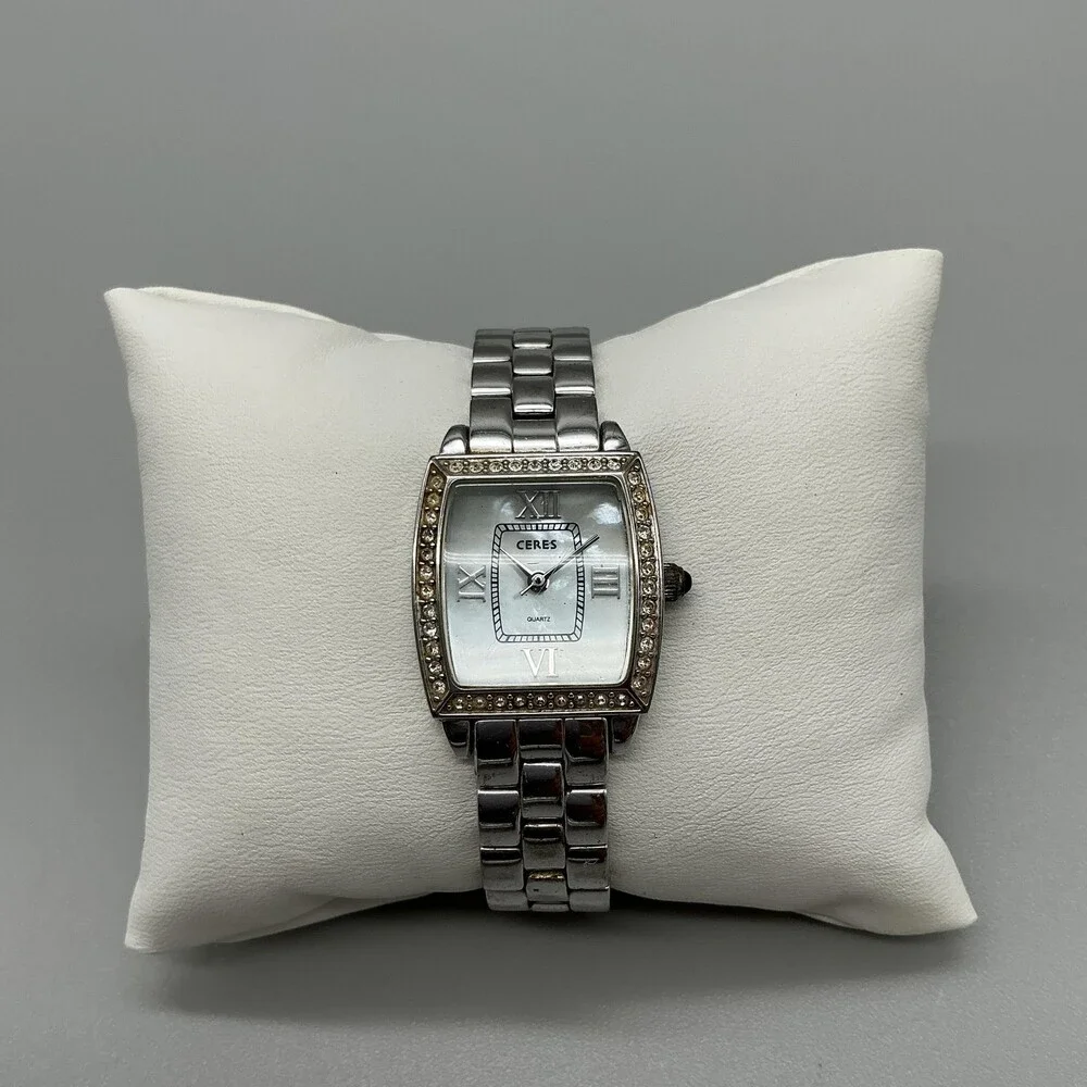 Ceres M-261 Womens Watch 24mm Silver Tone Bracelet Crystals New Battery 6.5
